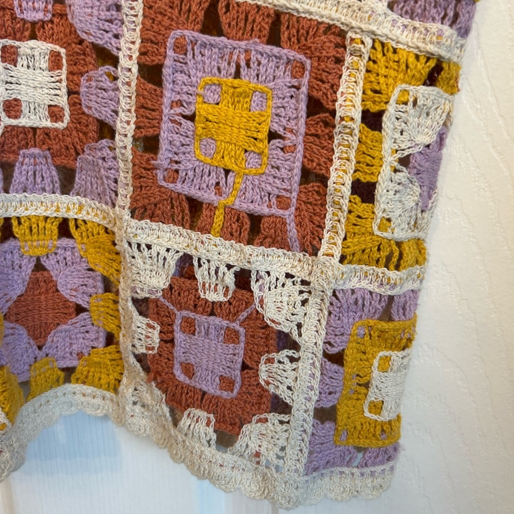 Bohemian Festival Granny Square Patchwork Indie Crochet Colourful Crop Top Small - Picture 3 of 7